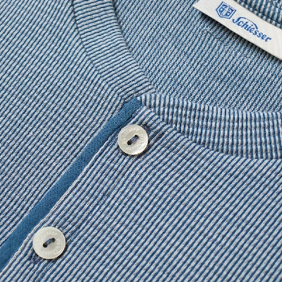 Shop Schiesser Ernst Striped Short Sleeve Henley In Blue