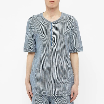 Shop Schiesser Ernst Striped Short Sleeve Henley In Blue