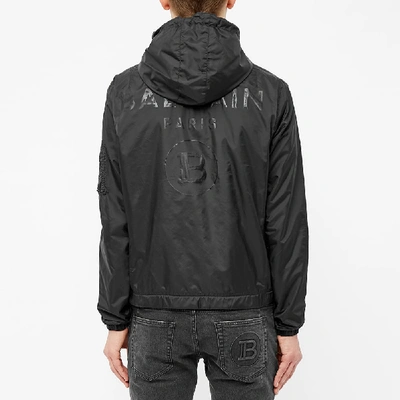 Shop Balmain Back Print Nylon Windbreaker In Black