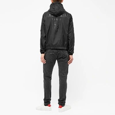 Shop Balmain Back Print Nylon Windbreaker In Black