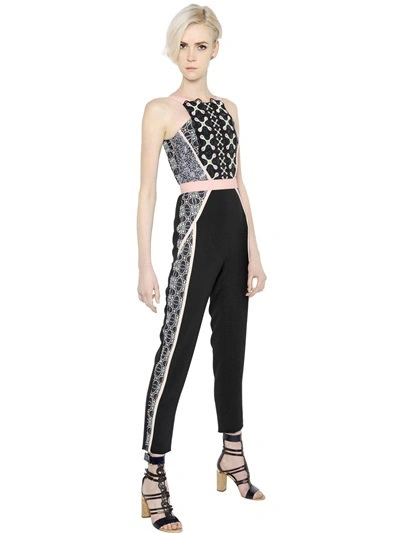 Peter Pilotto Crepe & Jacquard Jumpsuit With Lace In Black/pink