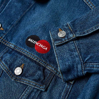 Shop Balenciaga Embroidered Credit Card Logo Denim Jacket In Blue