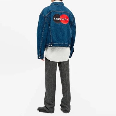 Shop Balenciaga Embroidered Credit Card Logo Denim Jacket In Blue