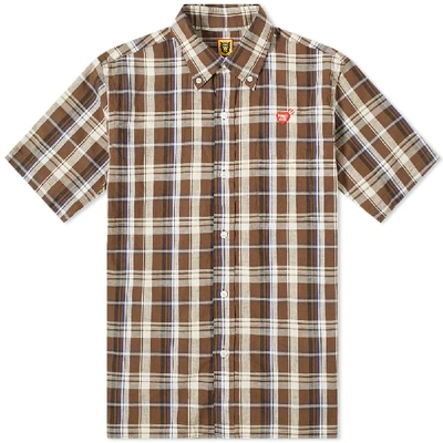Shop Human Made Short Sleeve Check Shirt In Brown