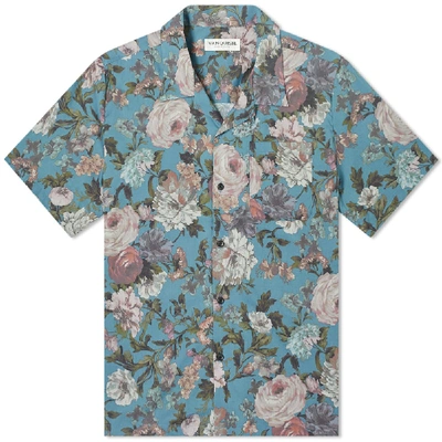 Shop Vanquish Antique Flower Open Collar Shirt In Blue