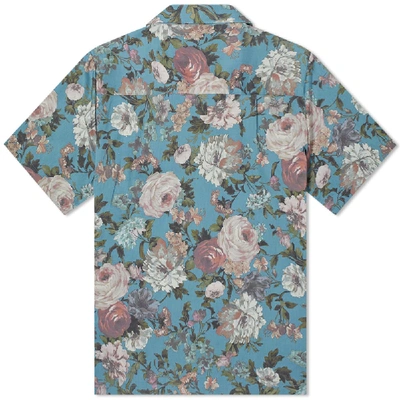 Shop Vanquish Antique Flower Open Collar Shirt In Blue