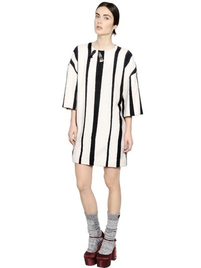 Rochas Embellished Striped Wool Dress In Black/white