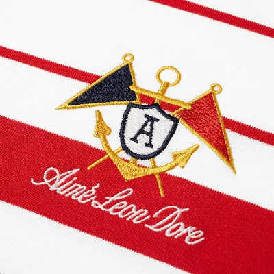Shop Aimé Leon Dore Embroidered Stripe Tee In Red