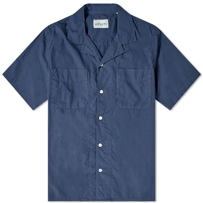 Shop Albam Short Sleeve Revere Collar Shirt In Blue