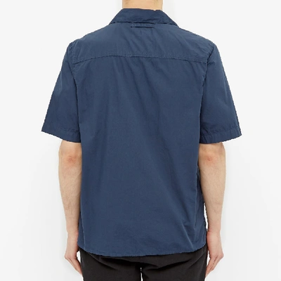 Shop Albam Short Sleeve Revere Collar Shirt In Blue