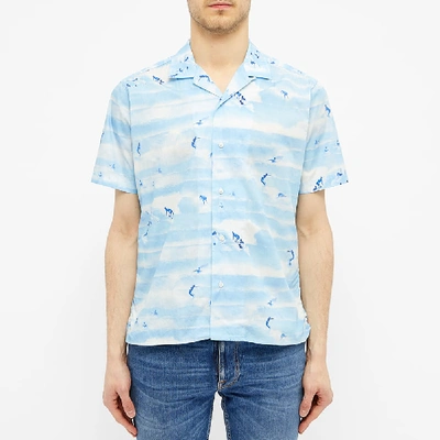 Shop Gitman Vintage Camp Collar Rockaway Beach Shirt In Blue