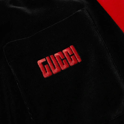 Shop Gucci Velour Grg Stripe Track Pant In Black