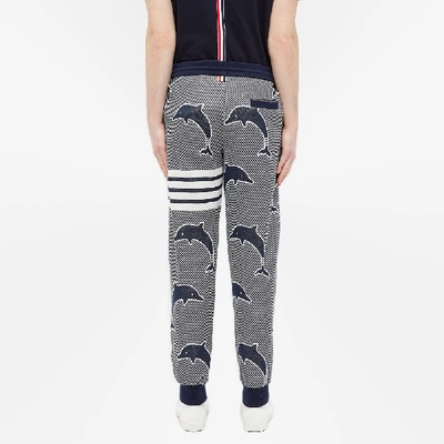 Shop Thom Browne Dolphin Jacquard Four Bar Sweat Pant In Blue