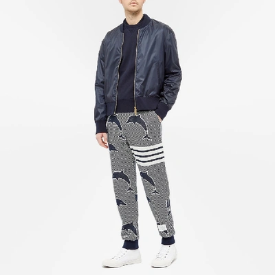 Shop Thom Browne Dolphin Jacquard Four Bar Sweat Pant In Blue