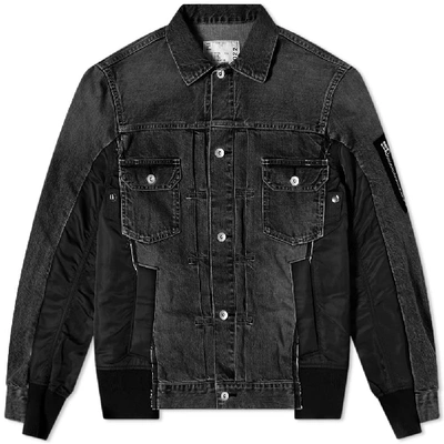 Shop Sacai Denim X Ma-1 Jacket In Black