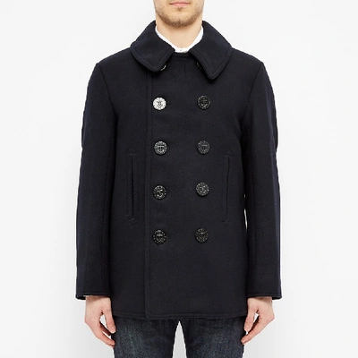 Shop The Real Mccoys The Real Mccoy's U.s. Navy Peacoat In Blue