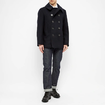 Shop The Real Mccoys The Real Mccoy's U.s. Navy Peacoat In Blue