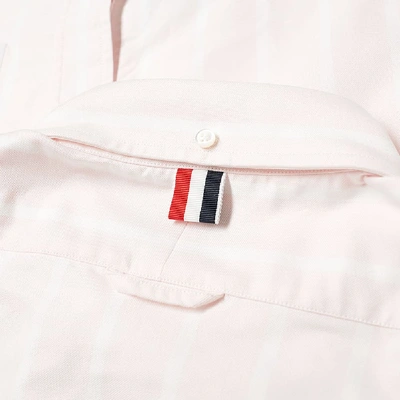 Shop Thom Browne American Football Icon Short Sleeve Stripe Oxford Shirt In Pink