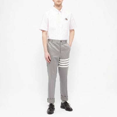 Shop Thom Browne American Football Icon Short Sleeve Stripe Oxford Shirt In Pink