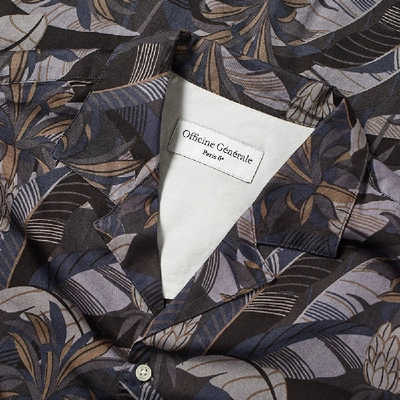 Shop Officine Generale Dario Short Sleeve Tropical Print Shirt In Blue