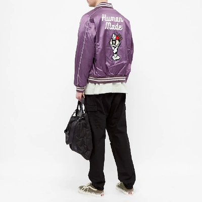 Shop Human Made Varsity Satin Jacket In Purple