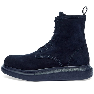 Shop Alexander Mcqueen Suede Wedge Sole Boot In Blue