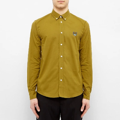 Shop Kenzo Button Down Tiger Twill Shirt In Green