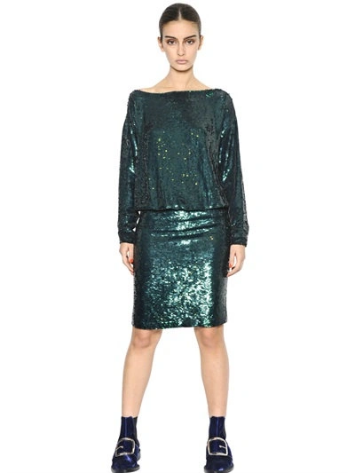 Givenchy Sequined Silk Crepe Dress In Emerald
