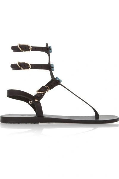 Shop Ancient Greek Sandals Eyes High Ceramic-detailed Leather Sandals In Black