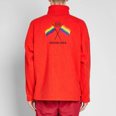 Shop Balenciaga Zip Rainbow Fleece Jacket In Red