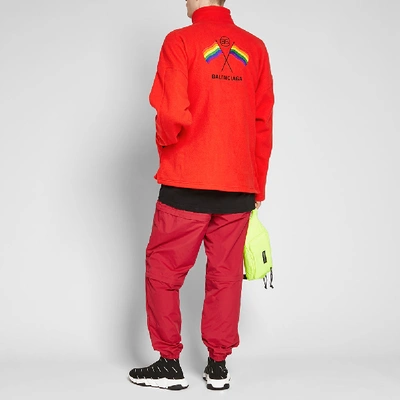 Shop Balenciaga Zip Rainbow Fleece Jacket In Red