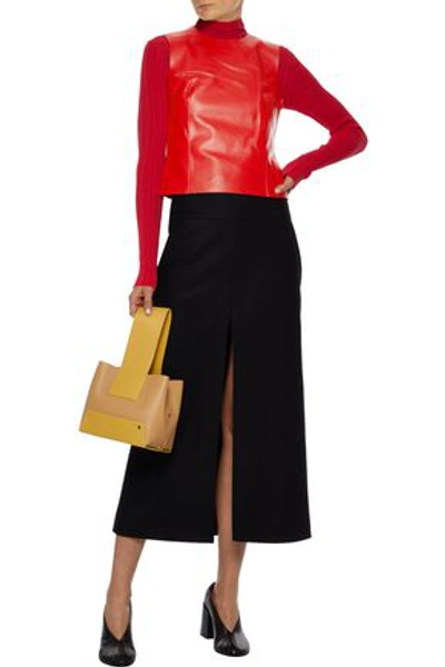 Shop Acne Studios Lara Leather And Ribbed-knit Top In Tomato Red