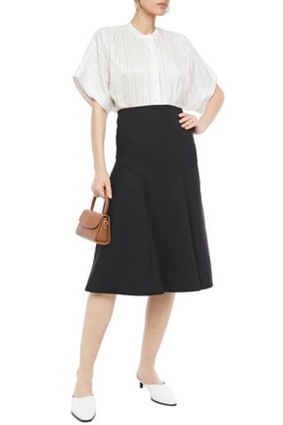 Shop Joseph Gaby Pleated Wool-blend Twill Midi Skirt In Black