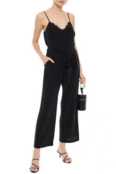 Shop L Agence Dia Camisole Lace-trimmed Washed-silk Wide-leg Jumpsuit In Black