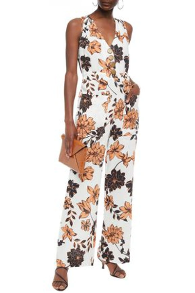 Shop Nicholas Floral-print Linen Wide-leg Jumpsuit In White