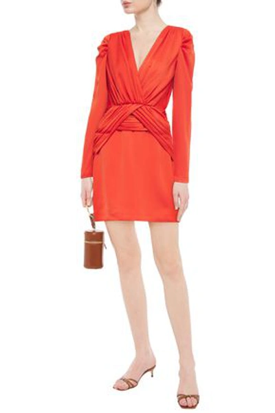 Shop Nicholas Ruched Satin-crepe Mini Dress In Bright Orange