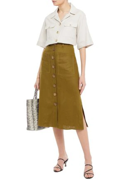 Shop Nicholas Linen Midi Skirt In Army Green