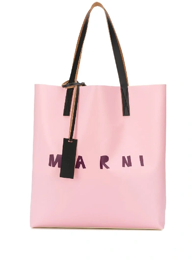 Shop Marni Two-tone Logo Tote Bag In Pink
