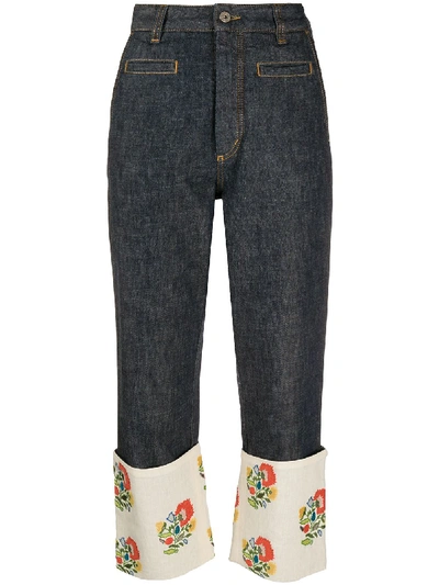 Shop Loewe Fisherman Floral-embroidered Jeans In Blue