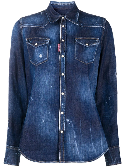 Dsquared2 Stonewashed Distressed-effect Denim Shirt In Blue | ModeSens