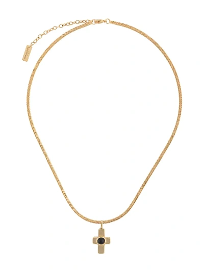 Shop Saint Laurent Cross Pendant Necklace In Gold