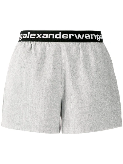 Shop Alexander Wang T Logo-waistband Shorts In Grey