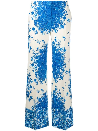 Shop Valentino Floral-print Wide-leg Trousers In White