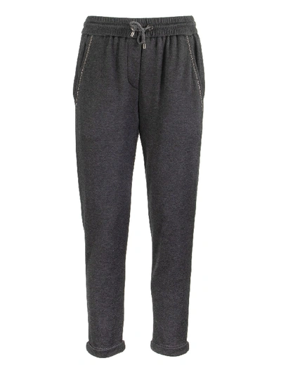 Shop Brunello Cucinelli Stretch Cotton-silk Trousers Navy In Anthracite