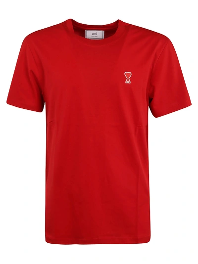 Shop Ami Alexandre Mattiussi Logo Embroidered T-shirt In Rouge