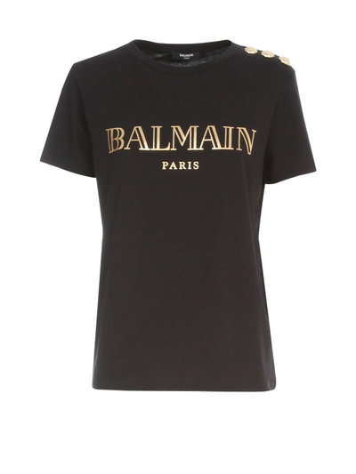 Shop Balmain Ss 3 Btn Vintage Logo T-shirt In Ead Noir Or