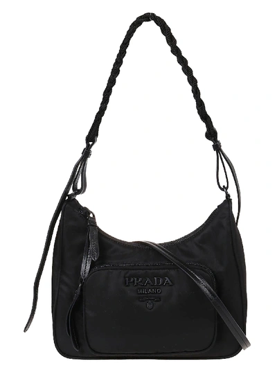 Shop Prada Braided Strap Shoulder Bag In Black