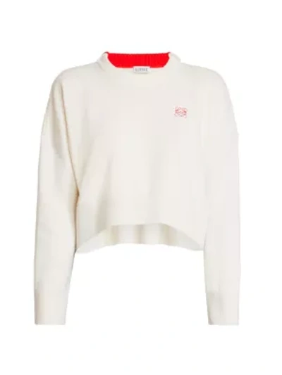 Shop Loewe Anagram Cropped Wool Sweater In Off White