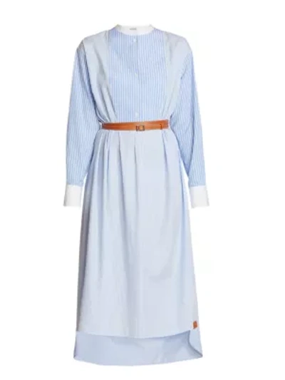 Shop Loewe Stripe Shirtdress & Leather Belt In White Blue