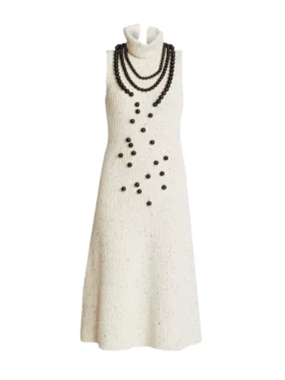 Shop Loewe Embellished Sleeveless Rib-knit Midi Dress In Off White